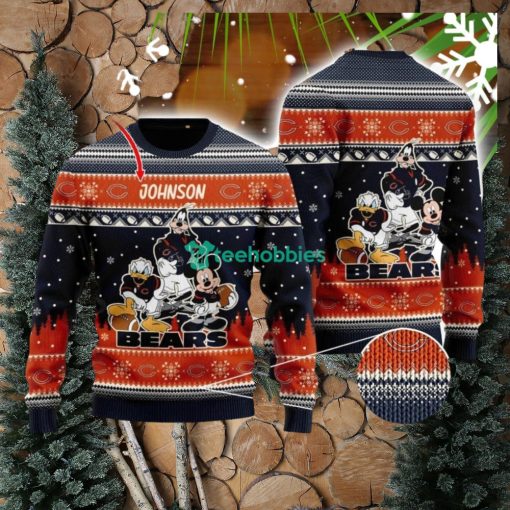 Chicago Bears Disney Donald Duck Mickey Mouse Goofy Custom Name Sport Fans Christmas Gift Ugly Christmas Sweater