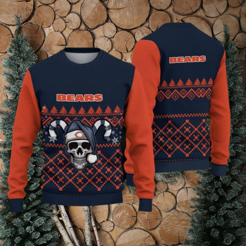 Chicago Bears Fans Skull Fabric Knitted Christmas Sweater - teejeep