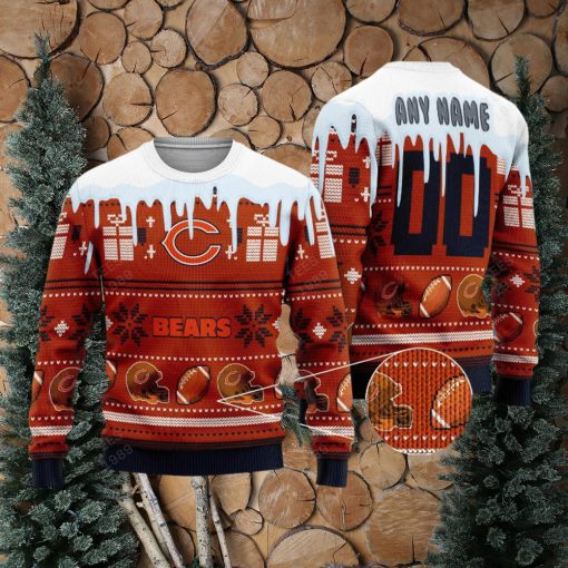 Chicago Bears Graphics NFL Snowflakes Reindeer 3D Sweater Custom Number And Name