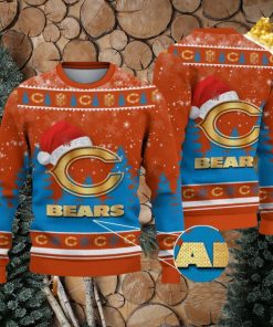 Chicago Bears Logo Wearing Santa Hat Christmas Gift Ugly Christmas Sweater For Sport Fans