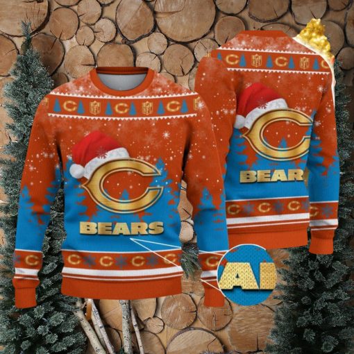 Chicago Bears Logo Wearing Santa Hat Christmas Gift Ugly Christmas Sweater For Sport Fans