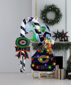 Chicago Bears NFL Custom Name Grinch Candy Cane Ornament 2 Side