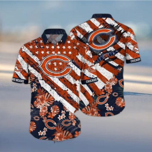 Chicago Bears NFL Hawaiian Shirt Floral Print American Flag Beach Shirt Short Style Summer