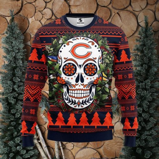 Chicago Bears Skull Flower Ugly Christmas Ugly Sweater Sport Christmas Gift Ideas