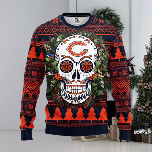 Chicago Bears Skull Flower Ugly Christmas Ugly Sweater