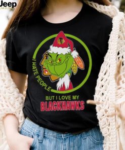 Chicago Blackhawks NHL Christmas Grinch I Hate People But I Love My Favorite Hockey Team T Shirt