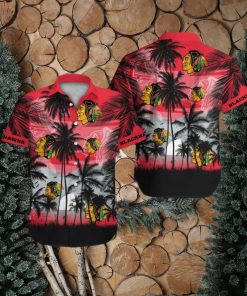 Chicago Blackhawks Short Sleeve Button Up Tropical Shirt Hawaiian Shirt