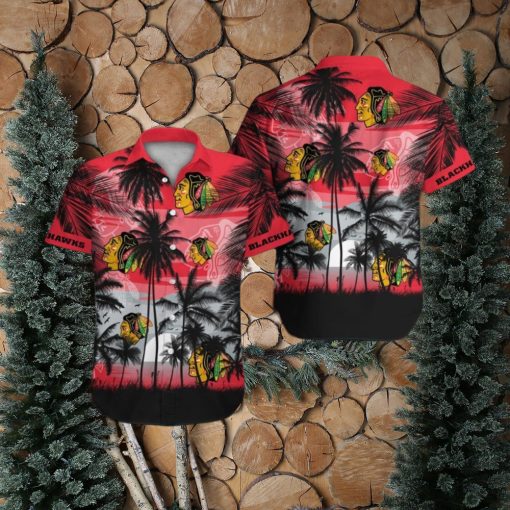 Chicago Blackhawks Short Sleeve Button Up Tropical Shirt Hawaiian Shirt