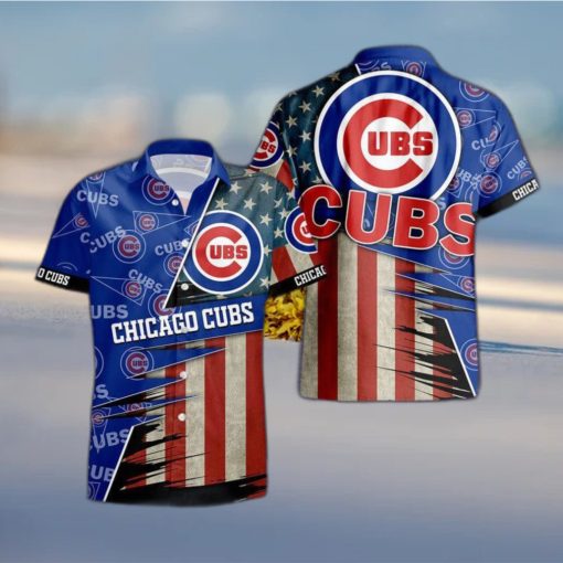 Chicago Cubs American Flag Logo Hawaiian Shirt Vacation Gift For Men And Women Gift