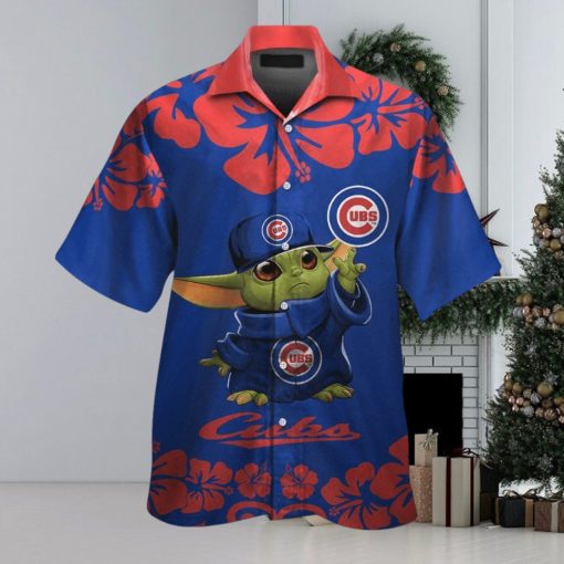 Chicago Cubs Baby Yoda Short Sleeve Button Up Tropical Hawaiian Shirt
