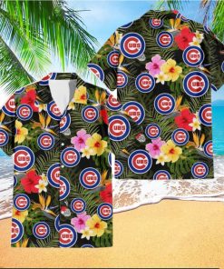 Chicago Cubs Colorful Hibiscus Green Leaf Back Background 3D Hawaiian Shirt Gift For Fans