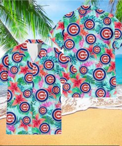 Chicago Cubs Coral Porcelain Flower Violet Orchid Light Blue Background 3D Hawaiian Shirt Gift For Fans