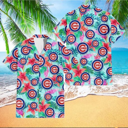 Chicago Cubs Coral Porcelain Flower Violet Orchid Light Blue Background 3D Hawaiian Shirt Gift For Fans