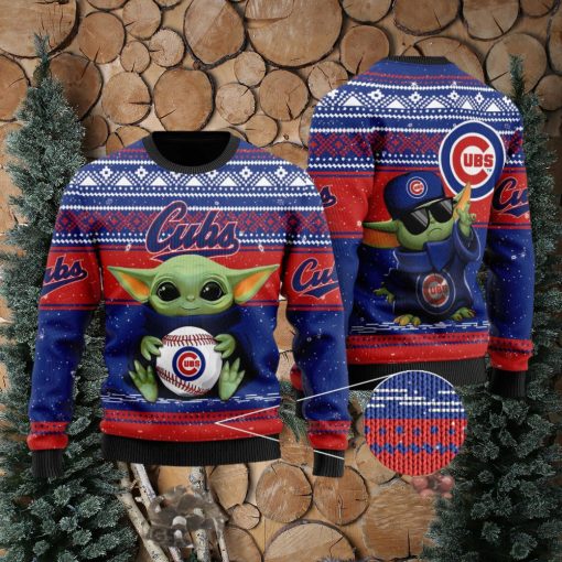 Chicago Cubs Grogu Baby Yoda Hug Logo Ugly Christmas Sweater Perfect Holiday Gift