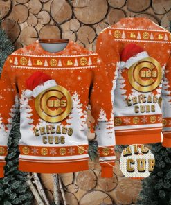 Chicago Cubs Logo Wearing Santa Hat Christmas Gift Ugly Christmas Sweater For Sport Fans