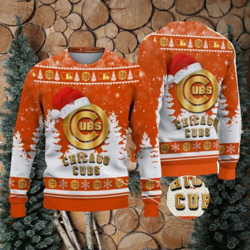 Chicago Cubs Logo Wearing Santa Hat Christmas Gift Ugly Christmas Sweater For Sport Fans