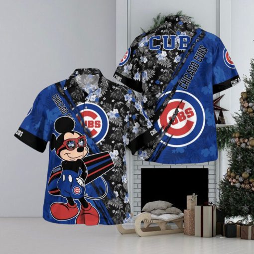 Chicago Cubs Mickey Mouse Floral Short Sleeve Hawaii Shirt