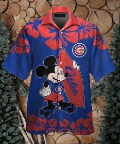 Chicago Cubs Mickey Mouse Short Sleeve Button Up Tropical Hawaiian Shirt