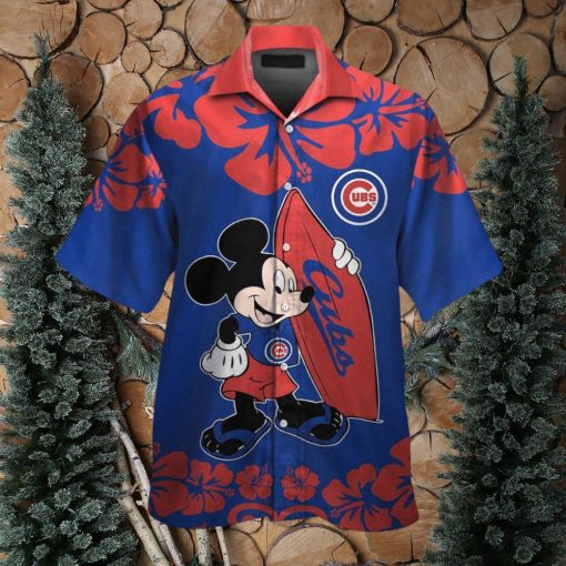 Chicago Cubs Mickey Mouse Short Sleeve Button Up Tropical Hawaiian Shirt