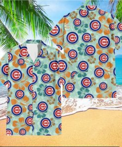 Chicago Cubs Orange Green Hibiscus Pale Green Background 3D Hawaiian Shirt Gift For Fans