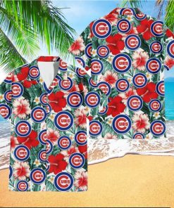 Chicago Cubs Red Coral Hibiscus White Porcelain Flower Banana Leaf 3D Hawaiian Shirt Gift For Fans