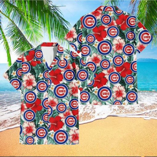 Chicago Cubs Red Coral Hibiscus White Porcelain Flower Banana Leaf 3D Hawaiian Shirt Gift For Fans