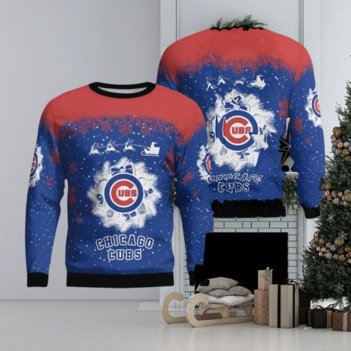 Chicago Cubs Santa sleigh driving reindeer Pattern Ugly Christmas Sweater