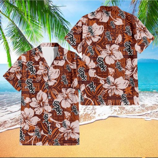 Chicago White Sox Bisque Hibiscus Brown Pattern 3D Hawaiian Shirt Gift For Fans