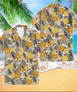 Chicago White Sox Brown Yellow Hibiscus White Background 3D Hawaiian Shirt Gift For Fans