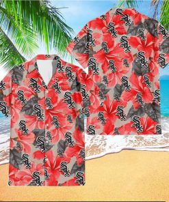 Chicago White Sox Red Hibiscus Gray Leaf Gainsboro Background 3D Hawaiian Shirt Gift For Fans