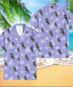 Chicago White Sox Sketch White Hibiscus Violet Background 3D Hawaiian Shirt Gift For Fans