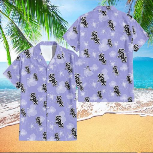 Chicago White Sox Sketch White Hibiscus Violet Background 3D Hawaiian Shirt Gift For Fans