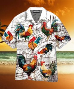 Chicken Rooster Cattle Farming Summer White Aloha Hawaiian Shirt