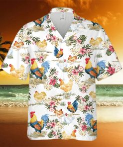 Chicken Rooster Shirt Tropical Flowers Pattern Hawaiian Shirt Summer Gift For Men And Women