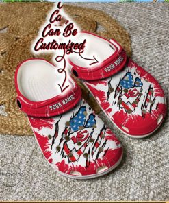 Chiefs Crocs Personalized KC Chiefs Football Ripped American Flag Clog Shoes