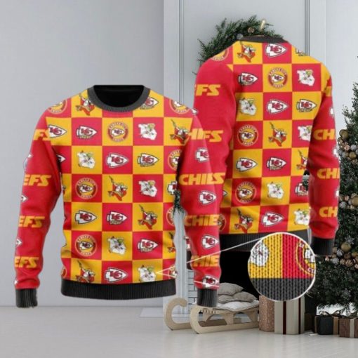 Chiefs Logo Checkered Flannel Design Knitted Ugly Christmas Sweater