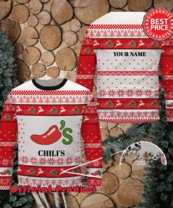 Chili’s Custom Name White Design Logo Reindeer Ugly Christmas Sweater