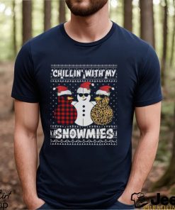 Chillin’ with my snowmies three snowman leopard ugly sweater design png shirt