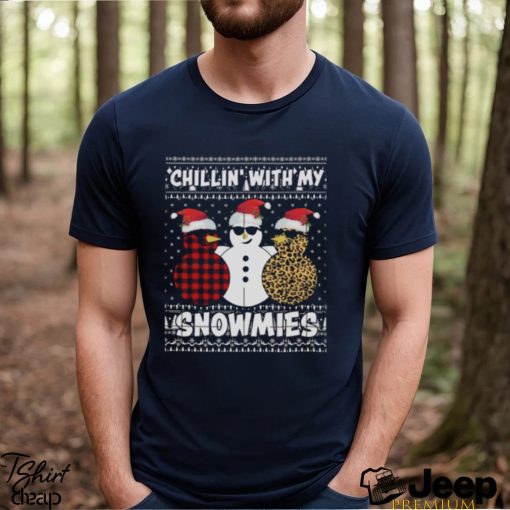 Chillin’ with my snowmies three snowman leopard ugly sweater design png shirt