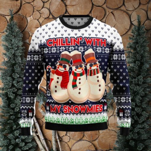 Chilling With My Snowmies Ugly Christmas Sweater Gift Knitting Sweater