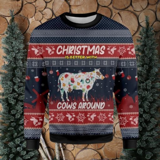 Chrismas Is Better With Cows Around Farmer Ugly Christmas Sweater