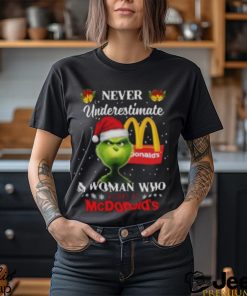 Christmas 2023The Grinch Santa Hat Never Underestimate a Woman who Works at McDonald’s shirt