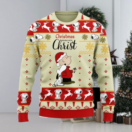 Christmas Begin With Christ Snoopy Ugly Christmas 3D Sweater Christmas Gift For Men And Women