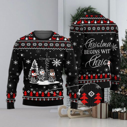 Christmas Begins With Christ Faith Hope Love Ugly Christmas Sweater Unisex 3D Sweater Christmas Gift