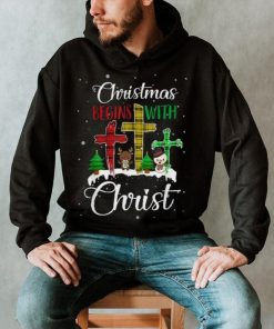 Christmas Begins With Christ Snowman Christian Cross Xmas Shirt