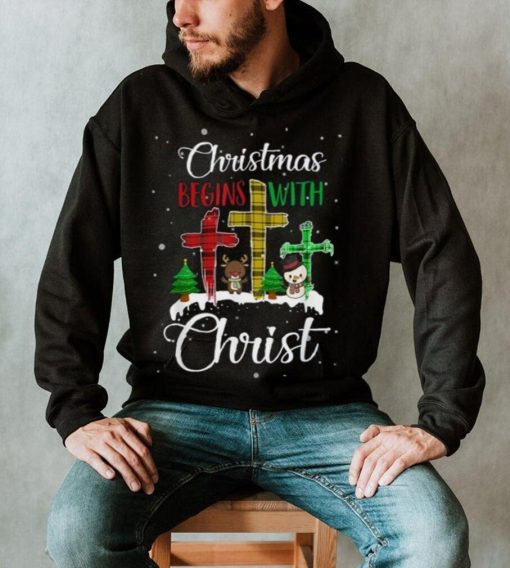 Christmas Begins With Christ Snowman Christian Cross Xmas Shirt