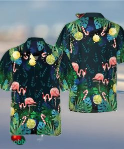 Christmas Flamingo Tropical Hawaiian Shirt Men’s Button Up Shirt Gifts For Xmas