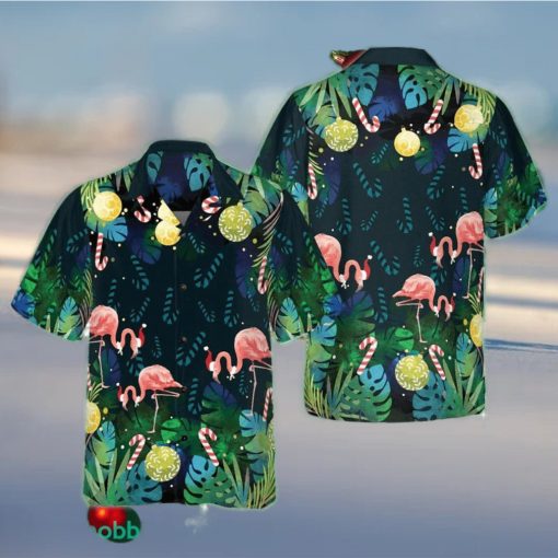 Christmas Flamingo Tropical Hawaiian Shirt Men’s Button Up Shirt Gifts For Xmas