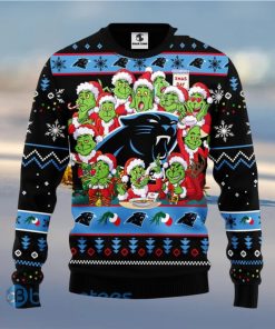 Christmas Gift NFL Carolina Panthers Cute 12 Grinch Face Xmas Day 3D Ugly Christmas Sweater