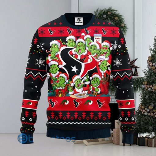 Christmas Gift NFL Houston Texans Cute 12 Grinch Face Xmas Day 3D Ugly Christmas Sweater